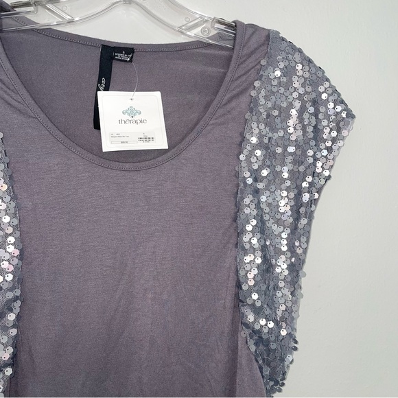 NWT Gray and Silver Sequin Sleeve Blouse - Picture 2 of 5